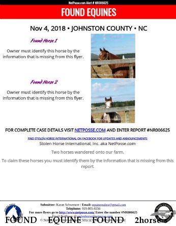 FOUND EQUINE FOUND 2horse`s - Johnston Co,  Near Kenly, NC, 27542